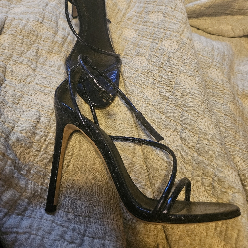 Brian Atwood Shiny Navy Stilletto Sandals